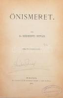 Széchenyi István, gr(óf): Önismeret. (Döblingi kézirataiból.) Bp., 1875, Athenaeum,4+252p. Első kiadás! Aranyozott egészvászon-kötés, márványozott lapélekkel, kopott, foltos borítóval, a borítón és a gerincen sérülésekkel, de belül jó állapotban, "Lepage Lajos Egyetemi Könyvkereskedése Kolozsvárt" bélyegzéssel a címlapon.