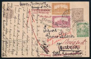 1923 Díjjegyes levelezőlap Arató-Parlament 330K díjkiegészítéssel Velencébe, majd visszaküldve Budapestre