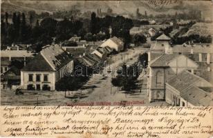 1912 Aranyosmarót, Aranyos-Maróth, Zlaté Moravce; látkép, Rakovszky István üzlete, könyv- és papírkereskedés. Brunczlik Imre kiadása / general view, shops (kis szakadás / small tear)