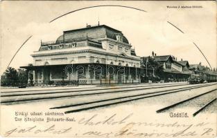 1904 Gödöllő, Királyi udvari váróterem, gőzmozdony, vasútállomás. Schulcz J. kiadása (EB)