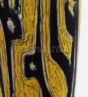 Gorka Lívia sárga-fekete mintás váza. Jelzett, lepattanással, lefűrészelt, m: 19 cm
