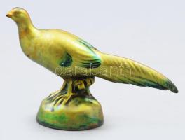 Zsolnay kisplasztika - Fácán. Savmaratott eozin mázakkal fedett öntött finomfajansz. Jelzett, minimális karcokkal, 13x9 cm