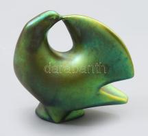 Zsolnay kisplasztika - Galamb. Savmaratott eozin mázakkal fedett öntött finomfajansz. Jelzett, hibátlan, m: 10,5 cm