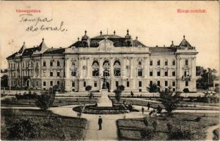 1909 Rimaszombat, Rimavská Sobota; Vármegyeház és Tompa szobor. Ifj. Rábely Miklós kiadása / county hall and statue (EK)