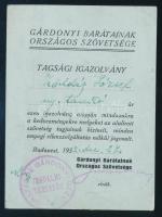 1932 Gárdonyi Barátainak Országos Szövetsége tagsági igazolványa