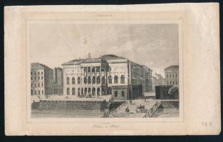cca 1840-1850 Theatre a Pesth (a régi Nemzeti színház), acélmetszet, 10x15 cm