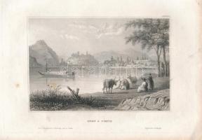 cca 1840-1850 Ofen &amp; Pesth (Buda és Pest látképe), acélmetszet, jelzett a metszeten, a lap egyik sarka sérült, 10x15 cm