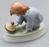 Zsolnay búgócsigás lány Terv: Sinkó. Kézzel festett, jelzett, hibátlan 16x12 cm