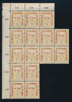 1915 Hadisegély II. 2f 15-ös tömb lemezhibákkal (elvált fogak / aparted perfs)