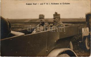 Kaiser Karl I und F.M.L. Hofmann in Galizien. Brüder Kohn Wien I., Phot. Br. Schuhmann / IV. Károly király és Peter von Hoffmann tábornok Galíciában / Charles I of Austria and General Hofmann in Galicia. photo (EB)