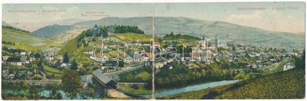 Gölnicbánya, Göllnitz, Gelnica; Gölnicz-völgy Thurzó vár romjai. 2-részes kinyitható panorámalap. Feitzinger Ede No. 729/II. 1908 / Ruine d. Thurzoschlosses / general view, castle ruins, 2-tiled folding panoramacard (hajtásnál szakadt / bent till broken)