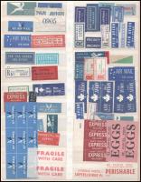 126 db ragjegy, főleg légiposta, sok használatlannal, rendező berakólap mindkét oldalán