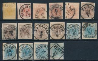 1850 16 db bélyeg közte 1kr, 2 db I. tipusú 9kr