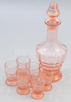 Élénk pink színű italos készlet, 6 pohárral, jó állapotban, m: 6-21,5 cm