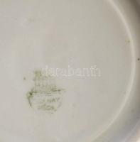 Zsolnay lila szélű tollazott 4 darab csésze 6 darab alátéttel, jelzett, minimális kopással, d: 11,5 ...