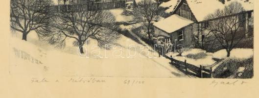 Gaál Domonkos (1940-2009): Falu a Mátrában. Rézkarc, papír, jelzett, számozott (69/100). Üvegezett, ...