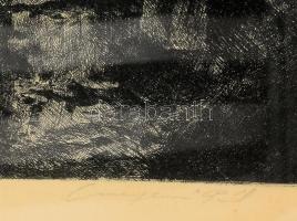 Csergezán Pál (1924-1996): Horgász (Balatonszepezd), 1958. Rézkarc, papír, jelzett. Üvegezett fakere...