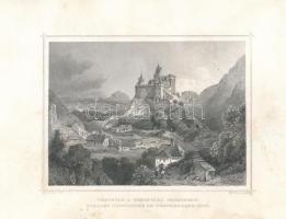 Ludwig Rohbock (1820-1883) - Georg Michael Kurz (1815-1883): Törcsvár a Törcsvári szorosban (Erdély) / Schloss Törtzburg im Törtzburger Pass. Acélmetszet, papír, jelzett a metszeten, kissé foltos, sarkain kissé sérült, 12x16 cm