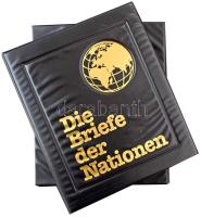 Fekete színű műbőr négygyűrűs "Die Briefe der Nationen" album 20db kettes osztású berakólappal, tokban. Használt, de jó állapotban
