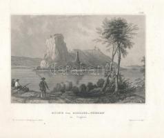 cca 1850 Ruine von Schloss Theben (Dévény várának romjai). Acélmetszet, papír, jelzett a metszeten, 10x15 cm