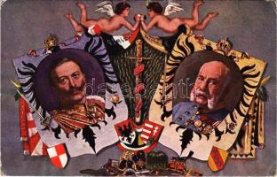 Kaiser Wilhelm II. und Kaiser Franz Josef I. / II. Vilmos német császár és I. Ferenc József császár egyenruhában / Emperors Wilhelm II of Germany and Franz Joseph I of Austria in uniform, German military propaganda, Viribus Unitis s: Emil Fleischmann (EK)