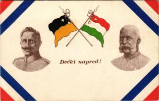 Decki napred! / Előre horvát testvérek! Első világháborús hazafias propaganda és zászló, II. Vilmos német császár és I. Ferenc József császár / WWI K.u.k. Croatian patriotic propaganda and flag, Emperors Wilhelm II of Germany and Franz Joseph I of Austria (EK)