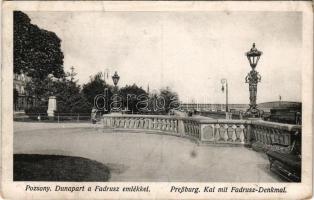 1917 Pozsony, Pressburg, Bratislava; Duna-part a Fadrusz emlékkel / Kai mit Fadrusz-Denkmal / Danube riverside, quay, monument