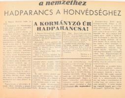 1944 A Horthy-féle kiugrási kísérlet bejelentése A Hétfői Magyarország c. lap számában. Facsimile másolat.