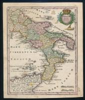 Neapolitani Regni Tabula / A Nápolyi Királyság térképe, színezett rézmetszet, cca. XVIII. sz. első fele, kissé foltos, 20x16,5 cm