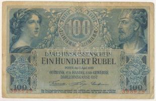 Német Birodalom / I. világháború / Keleti Főparancsnokság / Posen (Poznan) 1916. 100R T:F folt German Empire / WWI / Ober Ost / Posen (Poznań) 1916. 100 Rubel C:F spotted Krause P#R126