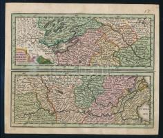 Totius Fluminis Rheni / A Rajna folyó teljes hosszának térképe, színezett rézmetszet, cca. XVIII. sz. első fele, kissé foltos, 16,5x20 cm