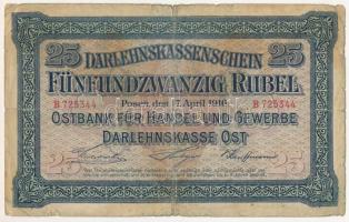 Német Birodalom / I. világháború / Keleti Főparancsnokság / Posen (Poznan) 1916. 25R T:VG German Empire / WWI / Ober Ost / Posen (Poznań) 1916. 25 Rubel C:VG Krause P#R125