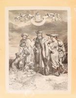 Az Osztrák-Magyar Monarchia területeinek népviseleteit, motívumait bemutató 3 db fametszet (Magyarország, Trieszt, Tirol), cca. XIX. sz. közepe, jelzettek a metszeten, lapszéli sérülésekkel, 28x20 cm körül