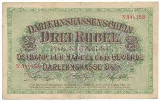 Német Birodalom / I. világháború / Keleti Főparancsnokság / Posen (Poznan) 1916. 3R T:F,VG beszakadások German Empire / WWI / Ober Ost / Posen (Poznań) 1916. 3 Rubel C:F,VG tears Krause P#R123