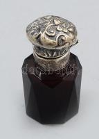 cca 1900 Bíbor parfümös üveg, ezüst (Ag) szerelékkel, jelzett, m: 5 cm