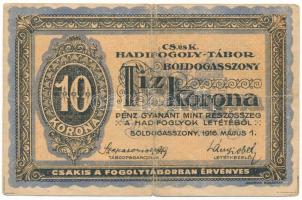 1916. Boldogasszony / Hadifogolytábor 1916. május 1. 10K arab sorozat- és sorszámmal "19 0486" T:F,VG Hungary / Boldogasszony / POW camp 05.01.1916. 10 Kronen with arabic serial number "19 0486" C:F,VG Adamo HHB-1.4