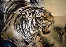 Fehér tigris. Kínai művész fali kép. Jelzett 70x160 cm