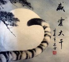 Fehér tigris. Kínai művész fali kép. Jelzett 70x160 cm