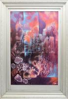 Olvashatatlan jelzéssel, feltehetően szovjet festő: Figyelő szemek, 1987. Akvarell, papír. Dekoratív, kissé sérült fakeretben, 60×40 cm