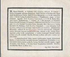 1824 gróf Julia van Wynants (1770-1824) grófnő, gróf Gyulay Albert (1766-1836) cs. kir. altábornagy feleségének halotti értesítője, 19x23,5 cm