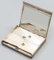 Art deco olasz vagy angol ezüst (Ag) utazó piperetartó szett, jelzett, FF mesterjeggyel, kipattintható fedelű részekkel, kivehető rúzstartóval, teknőspáncél fésűvel, tükörrel, 10x12 cm,, bruttó 563g