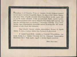 1819 Buda, gróf szlavniczai Sándor Sándor halotti értesítője, 16,5x22 cm