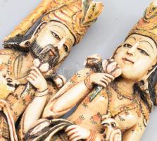 Császár és császárné szoborpár. Kína, cca 19. sz. közepe, faragott elefántcsont multicolor festésű é...