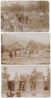 1914 Petrilla, Lónyaytelep, Lónya, Petrila - 3 db RÉGI fotós képeslap vegyes minőségben: építkezés, munkások, asszonyok gyerekekkel. A képeslapokat az első világháború kitörése körüli napokban adták postára, címzettjük a hódmezővásárhelyi Süli Antal Jánosné / 3 pre-1945 photo postcards in mixed quality: building, construction works, workers, women with children. Postcards were posted around the outbreak of WWI