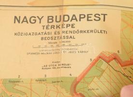 ca 1944 Nagy-Budapest térképe. Dr. Irmédi-Molnár László, Jäger Károly. 1 : 30.000. Bp., Kókai Lajos (Honvéd Térk. Int.), , hajtva, 104x85 cm