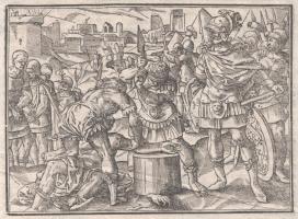 Iosephus Flavius: A zsidó háború (De bello Iudaico) c. művéből származó fametszetű illusztráció, haj...