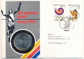 Dél-Korea 1982. 1000W Cu-Ni "1988 Nyári Olimpia Szöul - Koreai táncosok" érmés borítékon, elsőnapi bélyegzős bélyeggel T:1 South Korea 1982. 1000 Won Cu-Ni "1988 Summer Olympics Seoul - Korean dancers" coin letter with First day of issue stamp C:UNC Krause KM#28