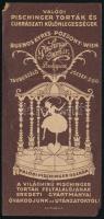 Piszichnger Oszkár Torták és Cukrászati különlegességek számolócédula, Buenos Aires, Pozsony, Bécs, két sarkán apró hiánnyal