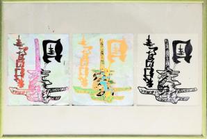 Jelzés nélkül, feltehetően távol-keleti alkotó: Női alak kalligráfiában. Vegyes technika, papír. Üvegezett fakeretben. 26x21 (x3) cm