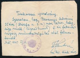 1945 Munkaszolgálatos felmenéséről szóló tisztiorvosi igazolvány